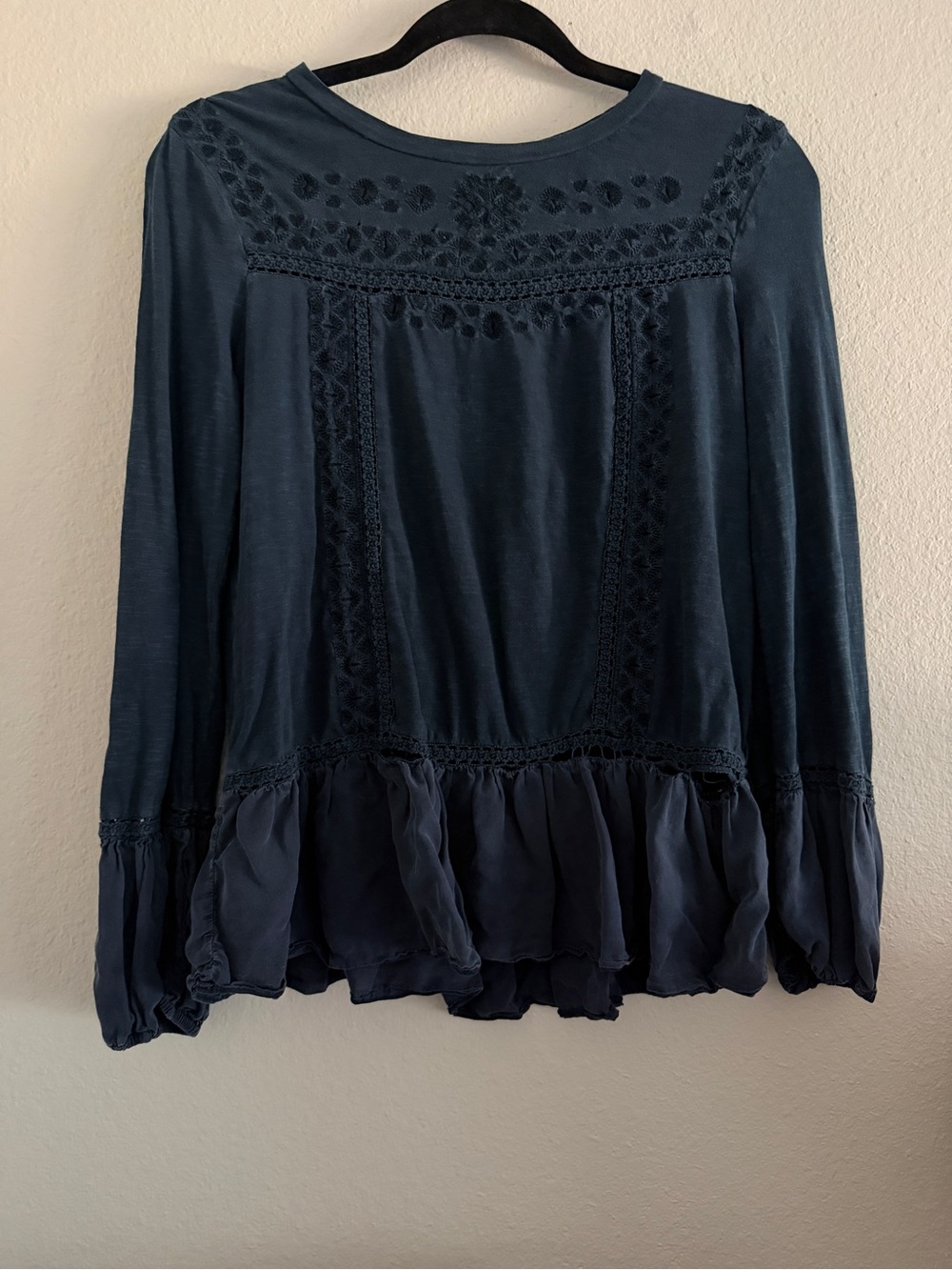 Sundance Blouse Navy Blue Eyelet Cottage Core Boho